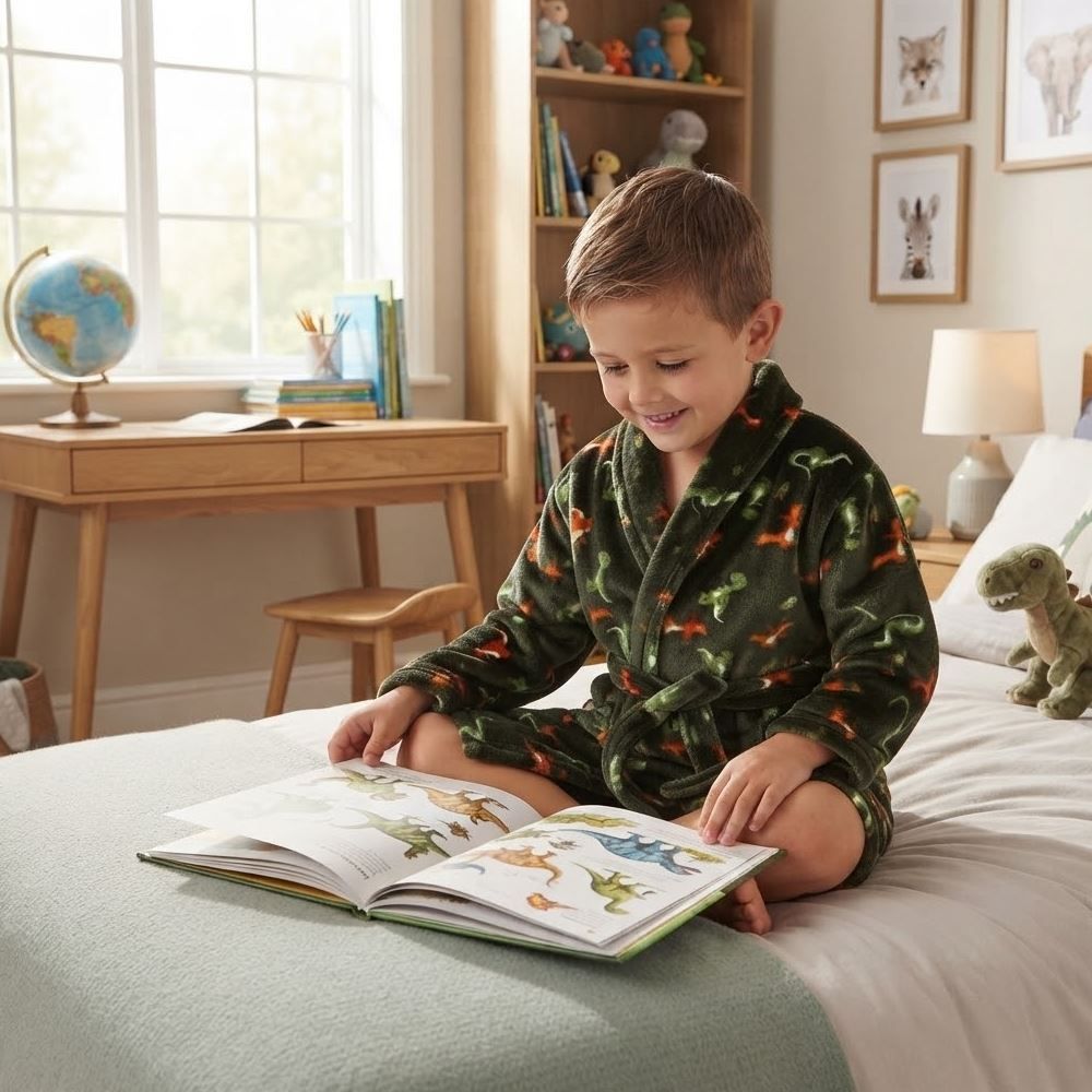 Roupão Infantil P Microfibra Lumini Havan Kids - Dinossauro Verde