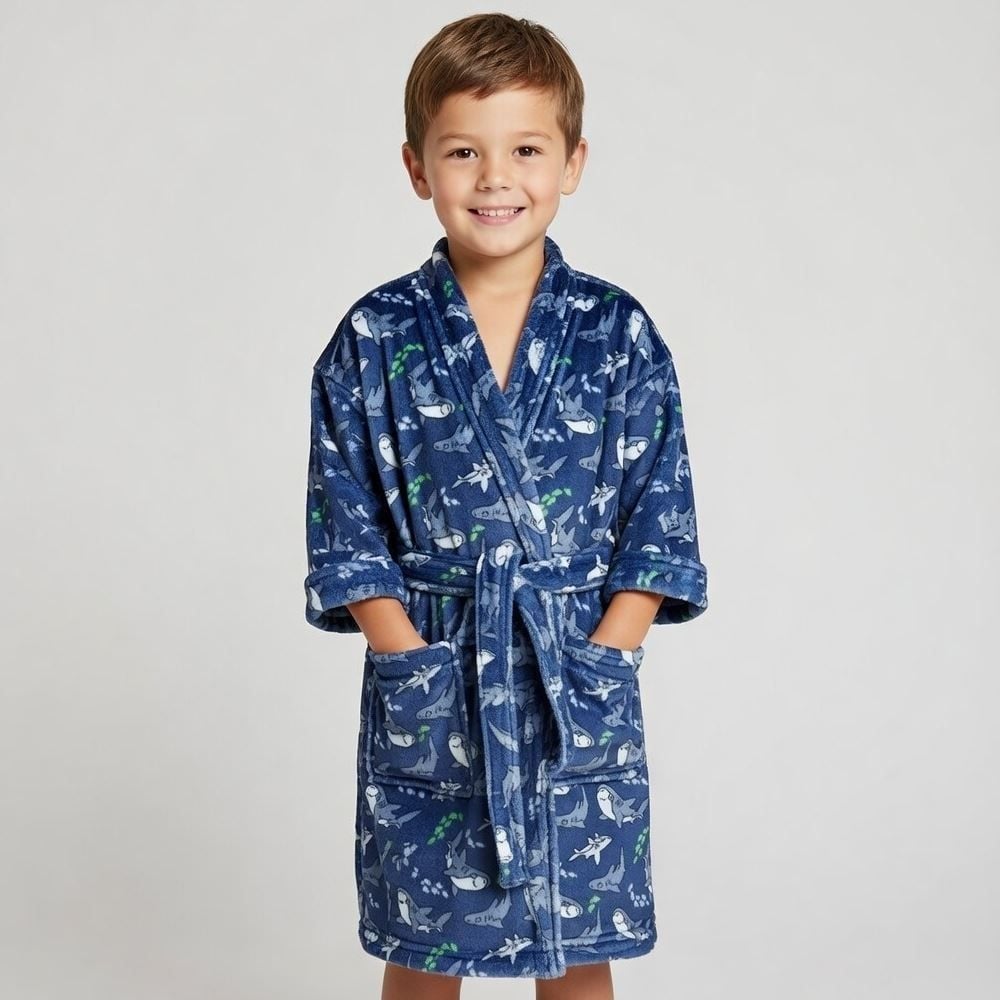 Roupão Infantil P Microfibra Lumini Havan Kids - Tubarão Azul