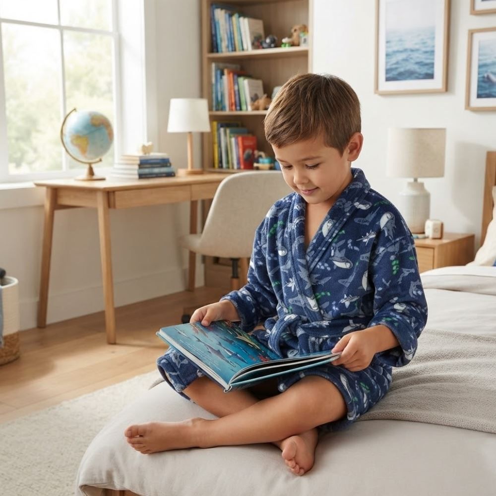 Roupão Infantil P Microfibra Lumini Havan Kids - Tubarão Azul
