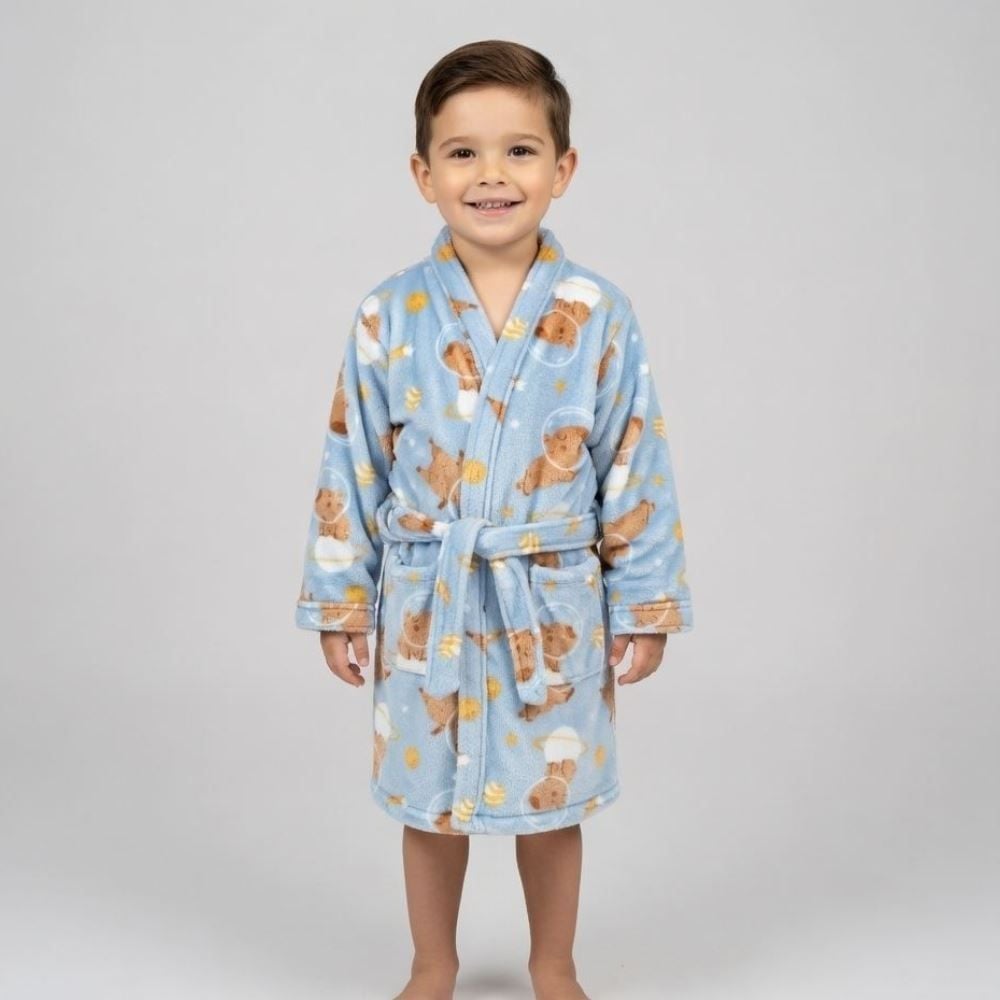 Roupão Infantil P Microfibra Lumini Havan Kids - Capivara Astronauta