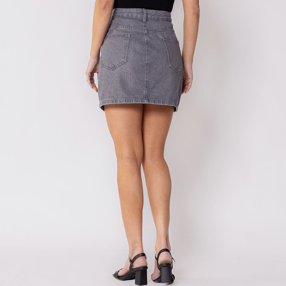 Saia Feminina Jeans Com Perola Boby Blues