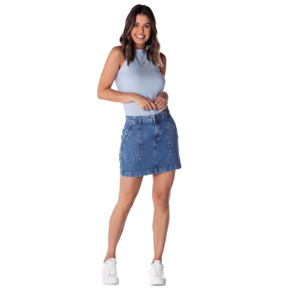 Saia Jeans com Bolso Chapado Patrícia Foster
