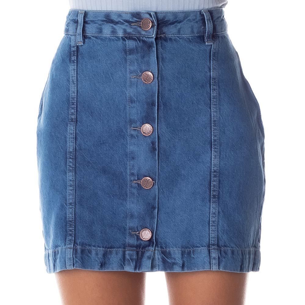 Saia Jeans com Botões e Recorte Patrícia Foster