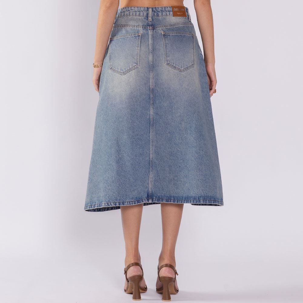 Saia Jeans Feminina Midi Evasê Boby Blues