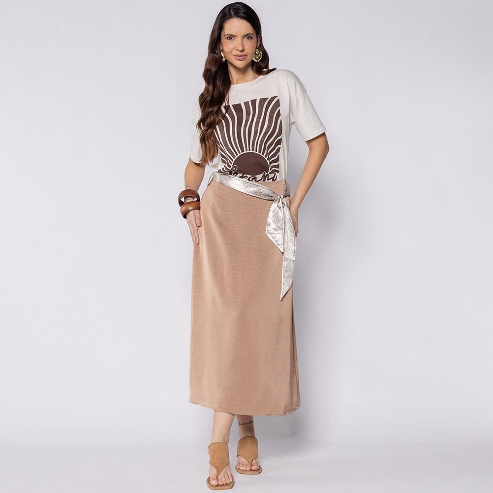 Saia Midi Em Cetim Com Lenço Patricia Foster