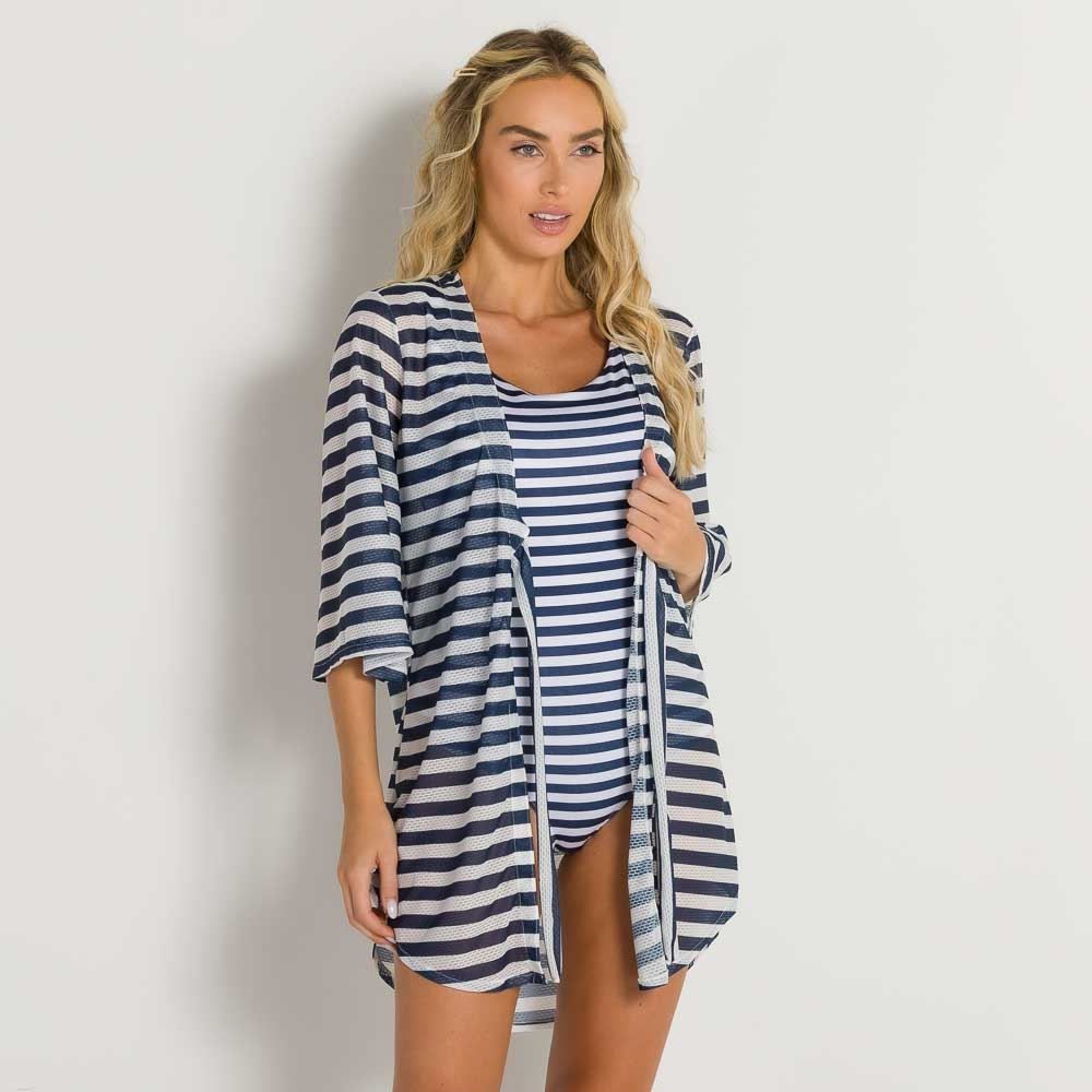 Saída De Praia Chemise Listras Boby Blues