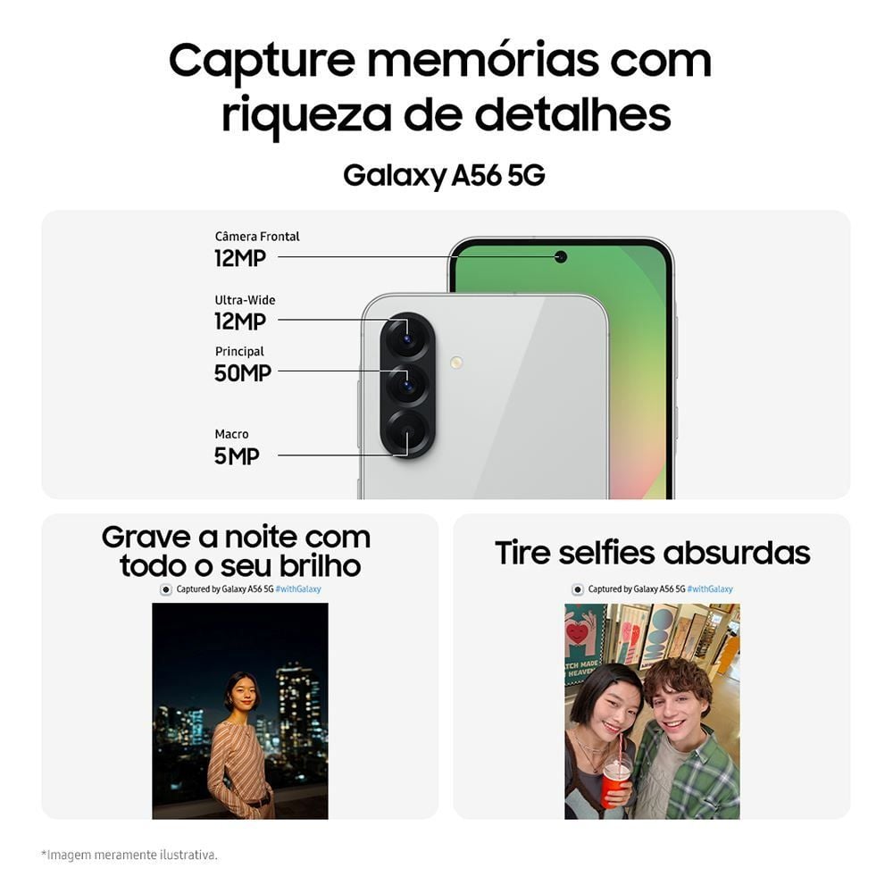 Samsung Galaxy A56 5G, 256 Gb, 8 Gb, Câmera Tripla - PRETO