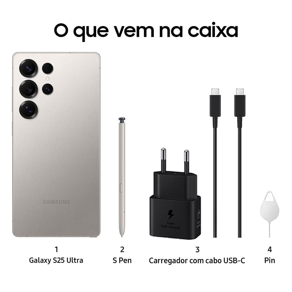 Celular Samsung Galaxy S25 Ultra 5G 256Gb 12Gb Câmera Quádrupla