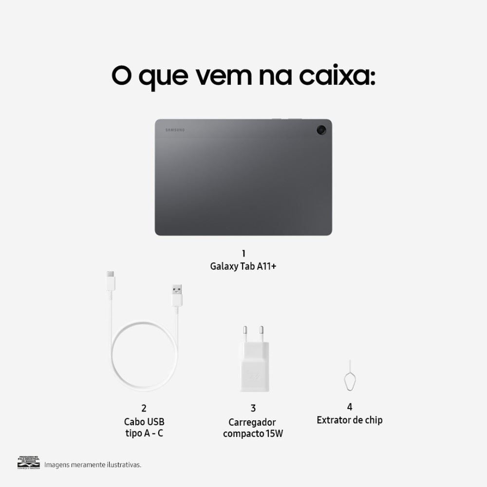 Tablet Samsung Galaxy Tab A11+ 128Gb 6Gb Ram Tela 11" - Cinza