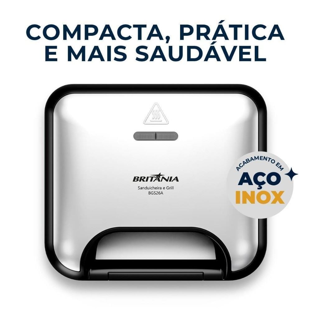 Sanduicheira e Grill Britânia Redstone 750W Inox BGS26A
