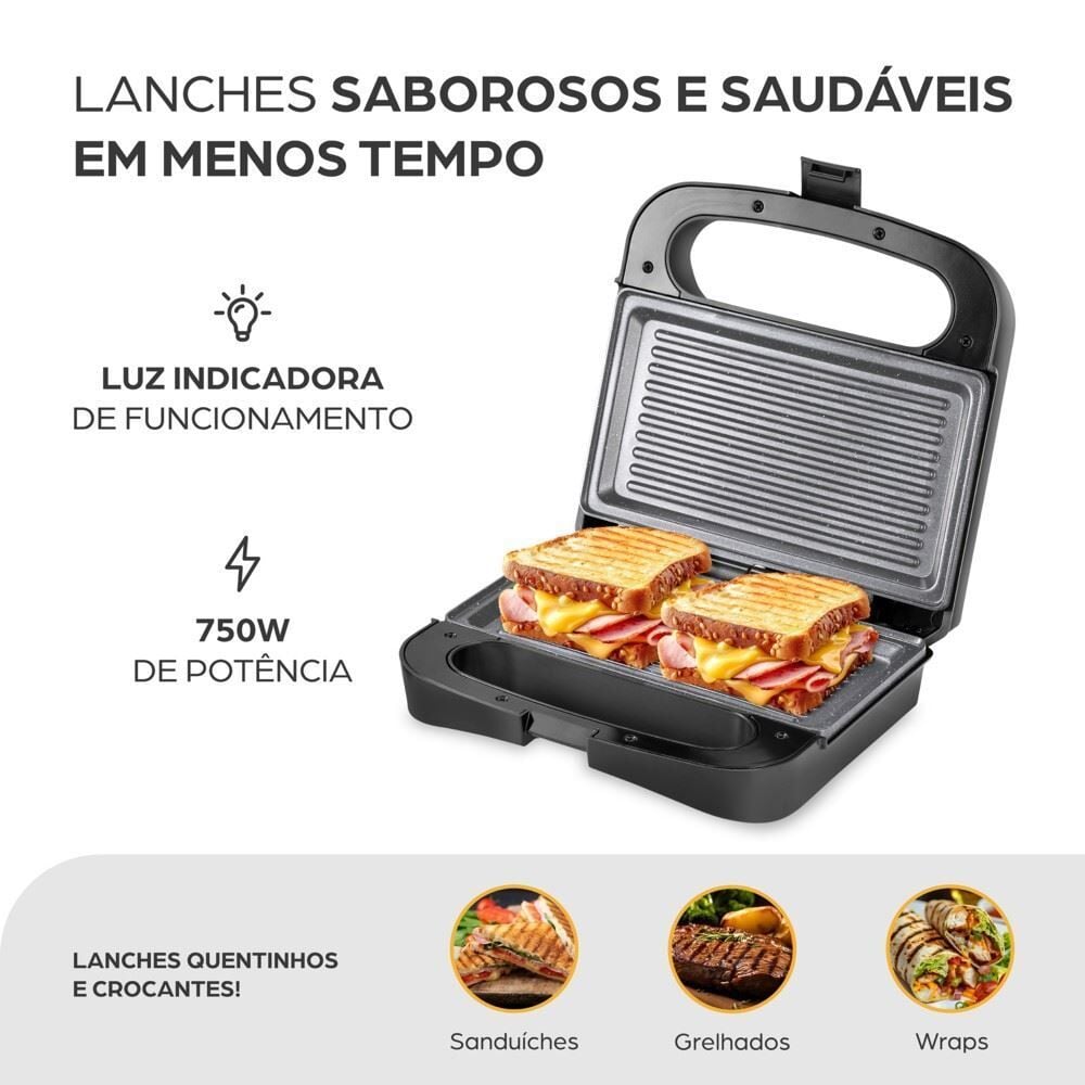 Sanduicheira Grill em Inox WAP WS750 com Aquecimento Rápido Speed Heat