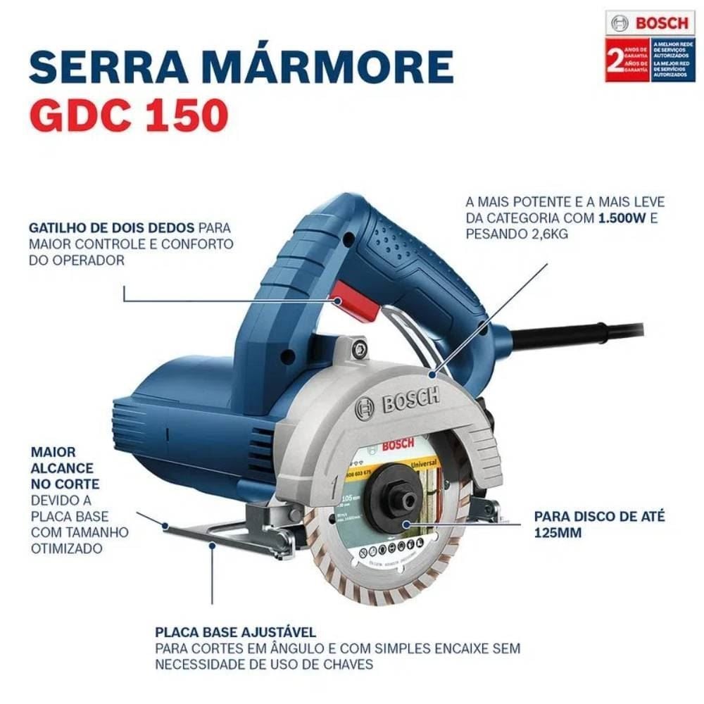Serra Mármore Bosch 1500W Titan GDC 150 a Seco