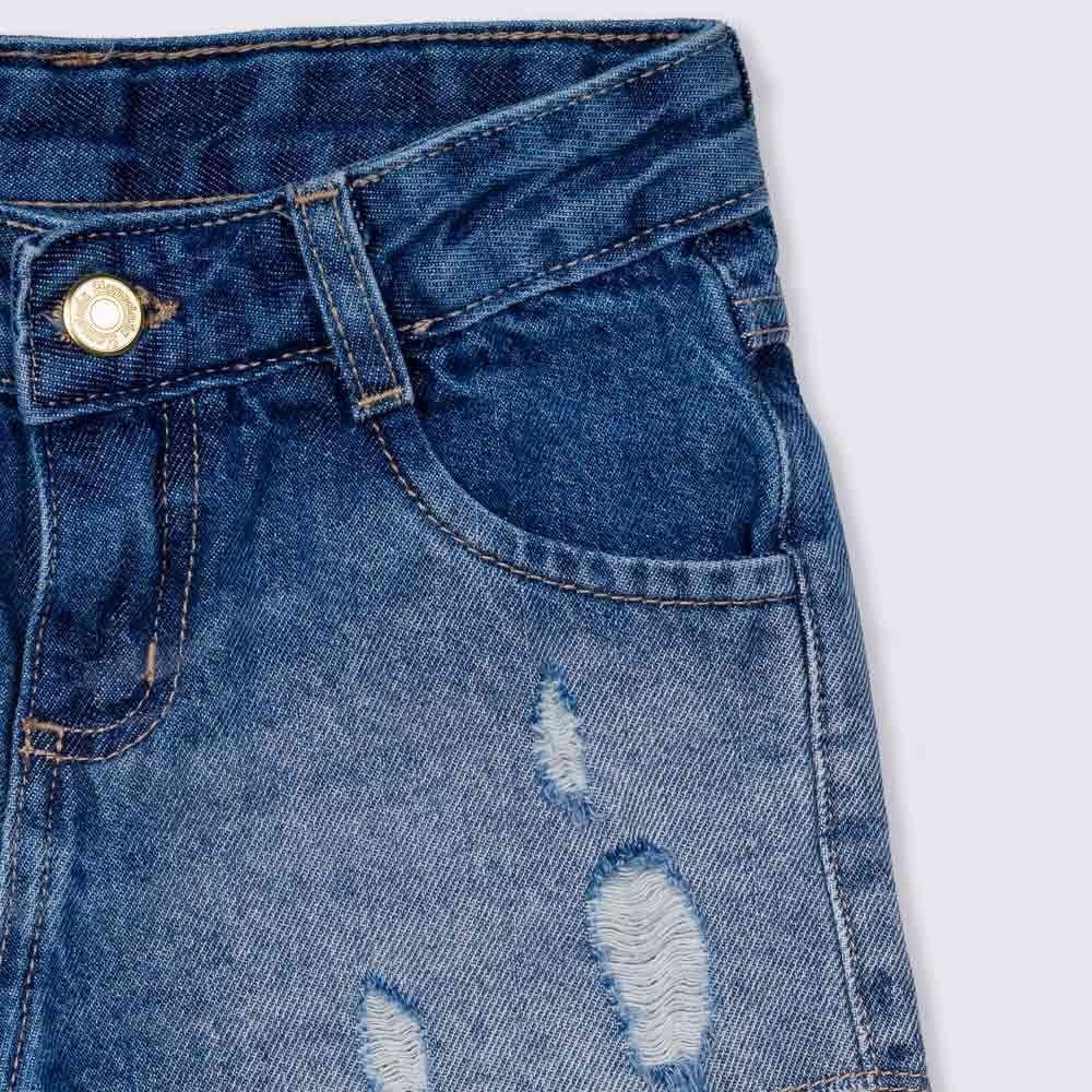 Shorts 4 a 10 anos Jeans + Puídos Barra Desfiada Marmelada