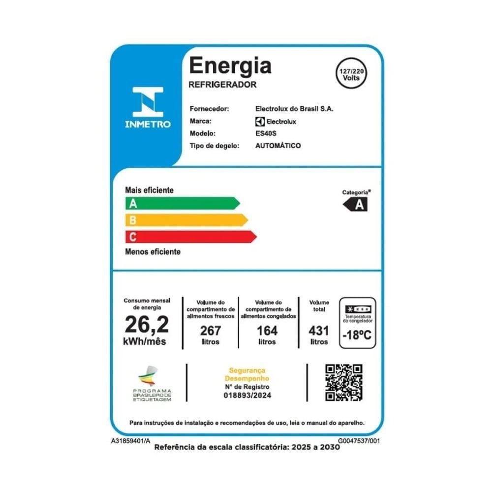Refrigerador Geladeira Electrolux Side by Side Es40s Inverter 431 Litros