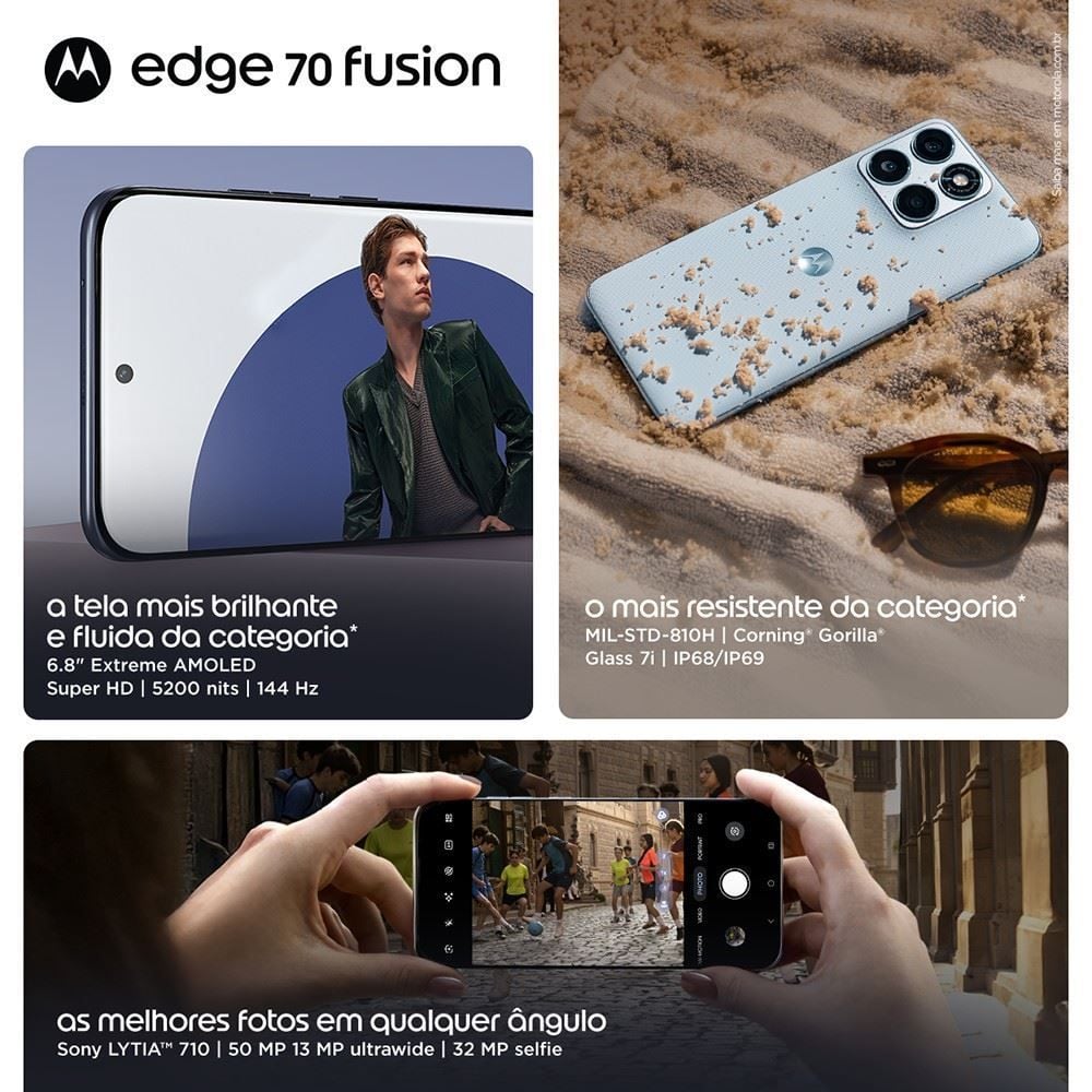 Celular Smartphone Motorola Edge 70 Fusion 5G 256Gb 8Gb Ram - Branco