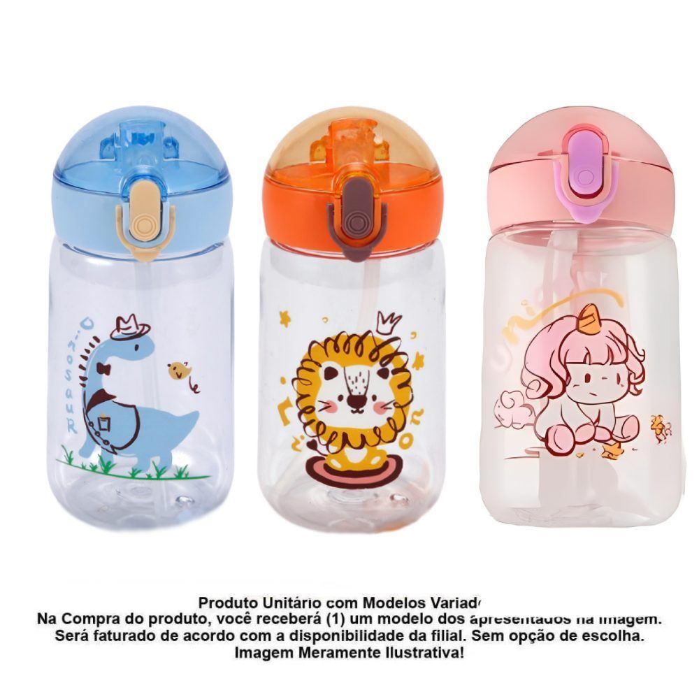 Garrafa Squeeze Infantil com Canudo 400Ml Flashgoods - Sortido