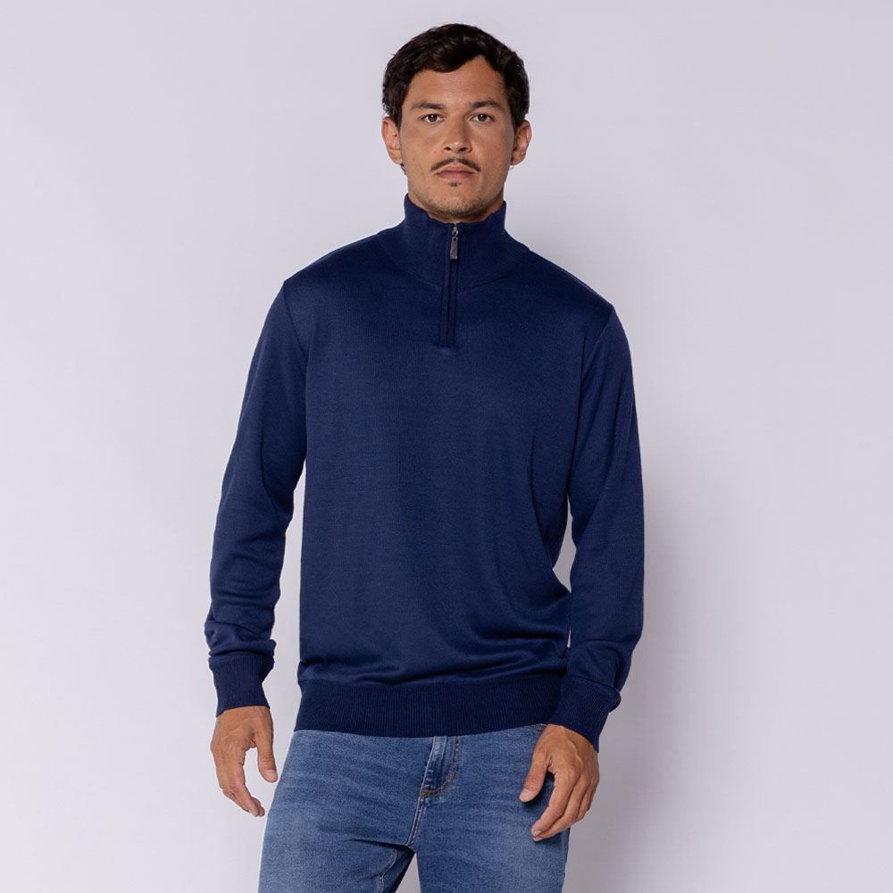 Suéter Masculino Em Tricot Gola Alta Com Zíper Marc Alain