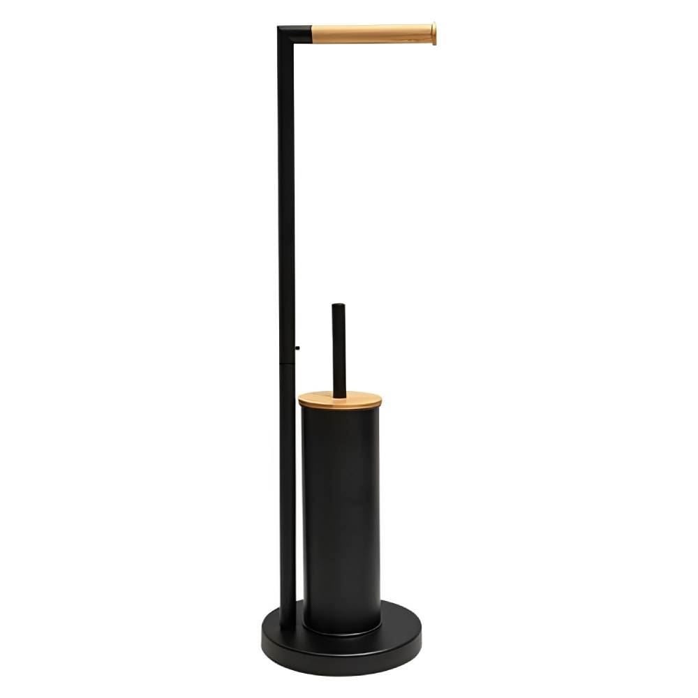 Suporte 2 Em 1 Para Papel Higiênico E Escova Sanitária 74Cm Clink - Preto 