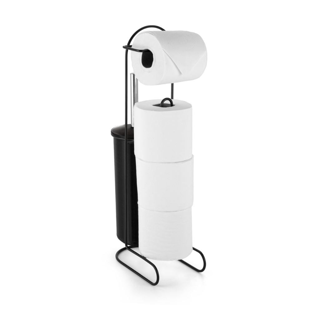 Suporte Para Papel Higiênico Com Escova Sanitária Black Arthi - Aço