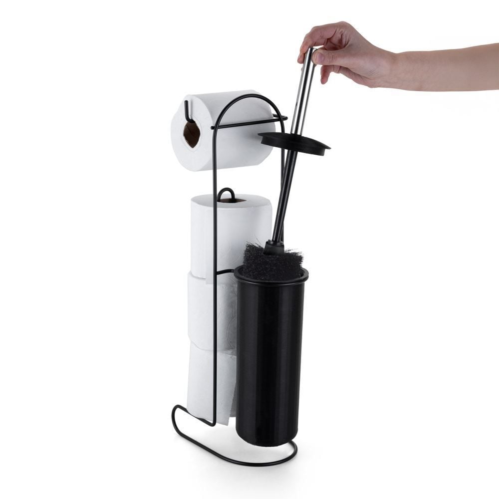 Suporte Para Papel Higiênico Com Escova Sanitária Black Arthi - Aço