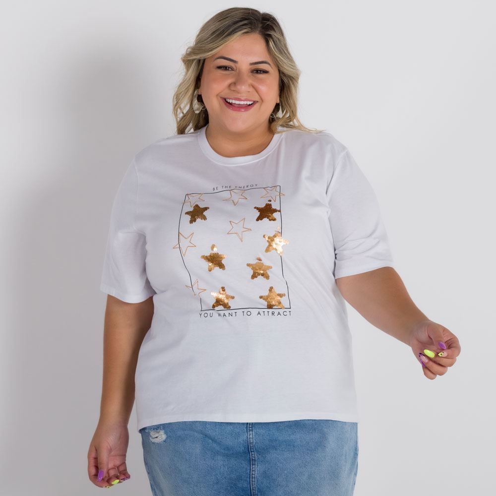 T-shirt com Estrelas e Bordado Patricia Foster Mais