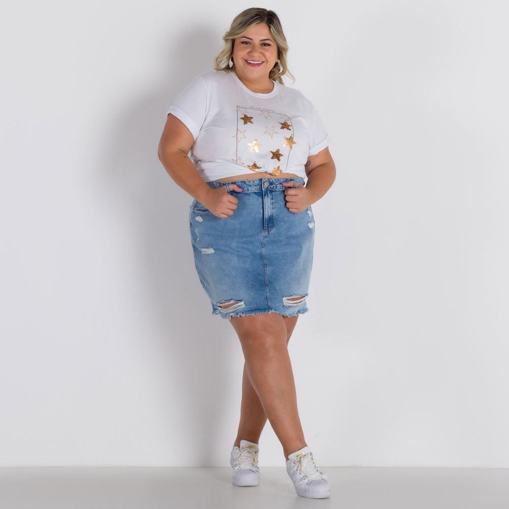 T-shirt com Estrelas e Bordado Patricia Foster Mais