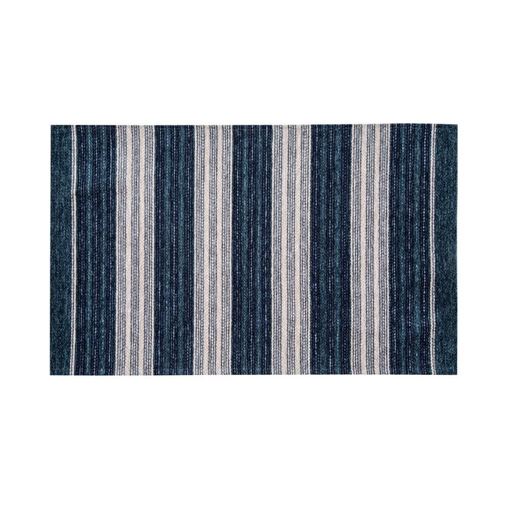 Tapete Chenile 55X85cm Quarto E Sala Havan - Azul Listras Off