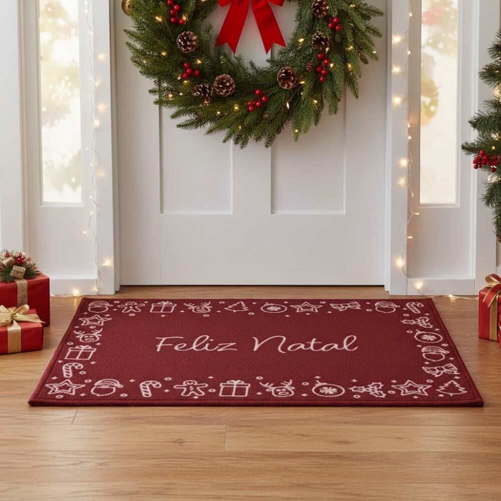 Tapete de Natal Decorativo 50X70 cm Havan Casa - Feliz Natal Vermelho