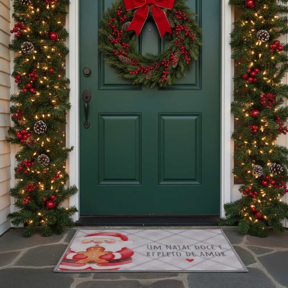 Tapete de Natal Decorativo 50X70 cm Havan Casa - Xadrez Bege