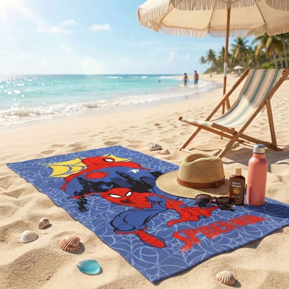 Toalha de Praia Aveludada Infantil Homem Aranha Lepper - Azul