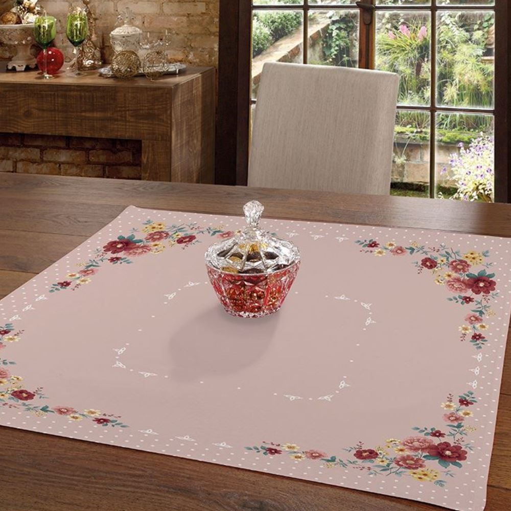 Toalha Centro de Mesa 78Cm X 78Cm Clean Döhler - Flores Vintage