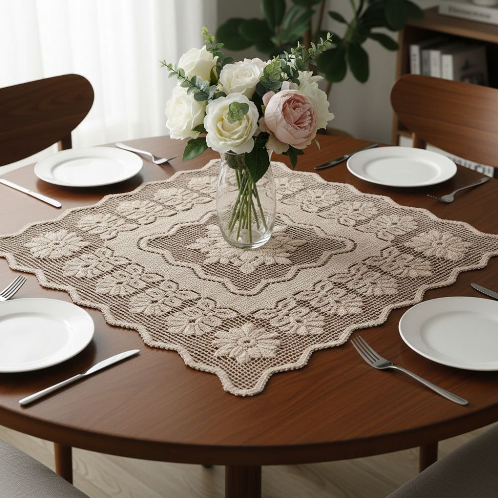 Toalha Centro de Mesa Quadrada 75Cm X 75Cm Arabesco Havan - Bege