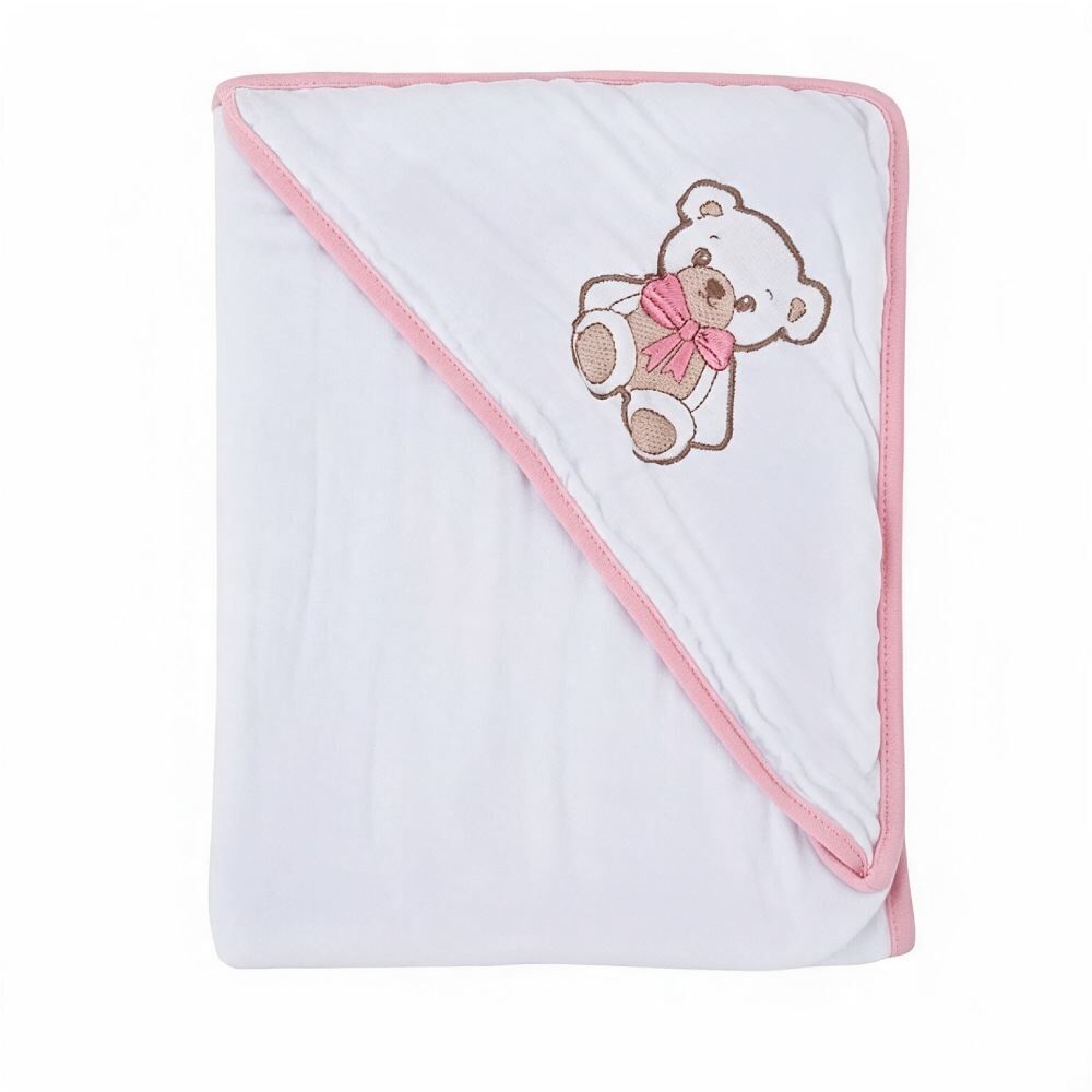 Toalha de Banho Bebê com Capuz de Canto Soft 80X80cm Havan Baby - Urso Rosa