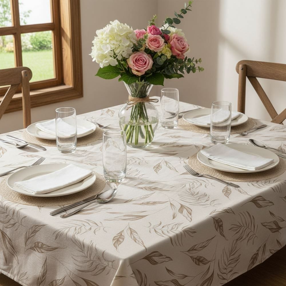 Toalha de Mesa 1,40M X 2,10M Verona Havan Casa - Bege Folhas