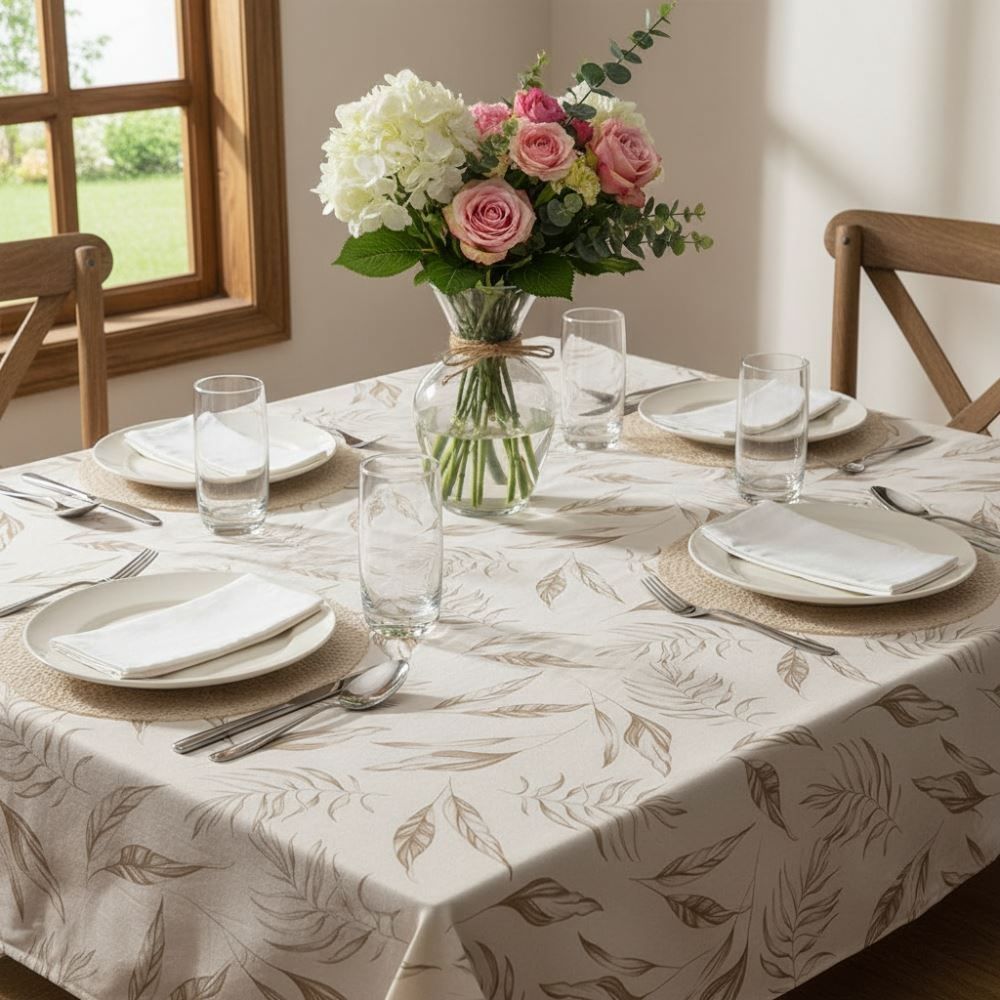 Toalha de Mesa 1,40M X 2,50M Verona Havan Casa - Bege Folhas