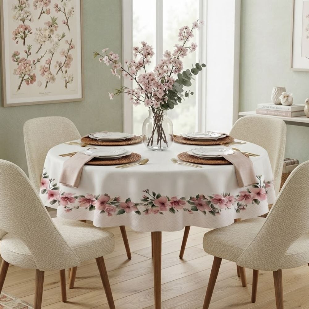 Toalha de Mesa 1,50M Redonda Estampada Havan Casa - Floral Rosa