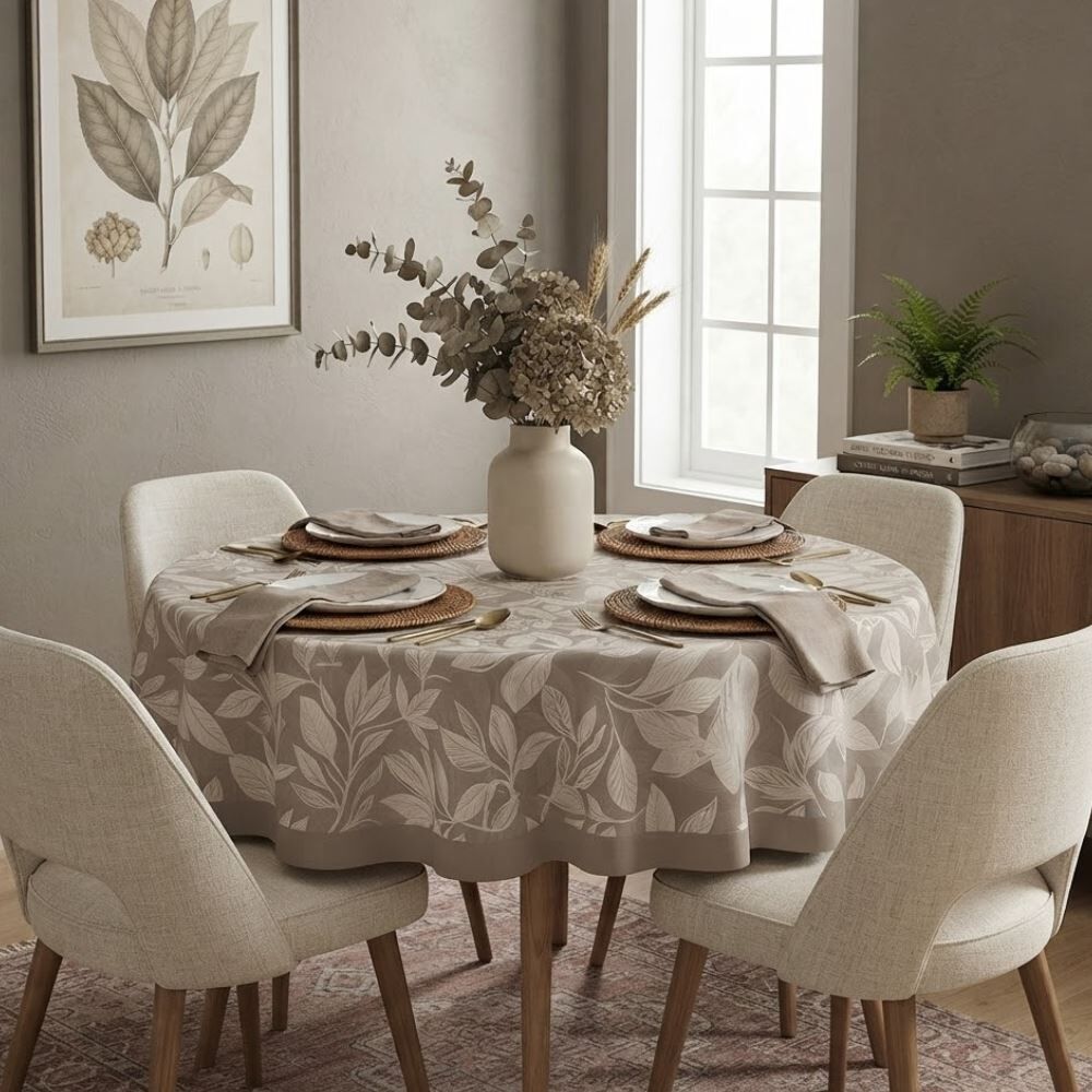 Toalha de Mesa 1,50M Redonda Estampada Havan Casa - Folhas Cinza