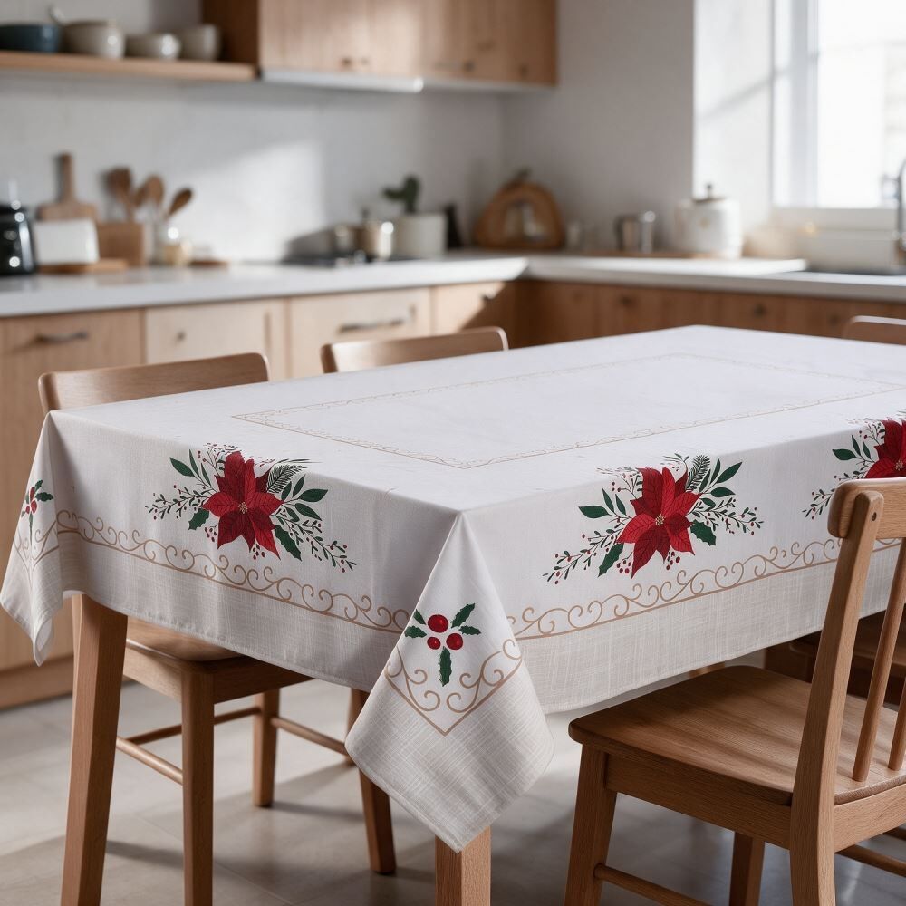 Toalha de Mesa Retangular Natal Athenas 1,40X2,10M Döhler - Flor De Natal