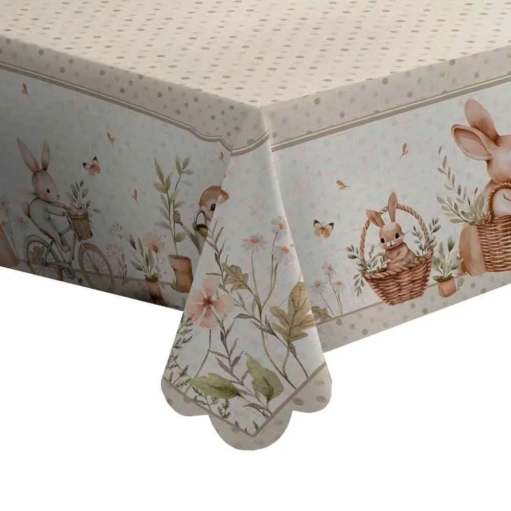 Toalha de Mesa Páscoa Estampada 1,40 X 2,10M Havan Casa - Coelho Jardim Bege
