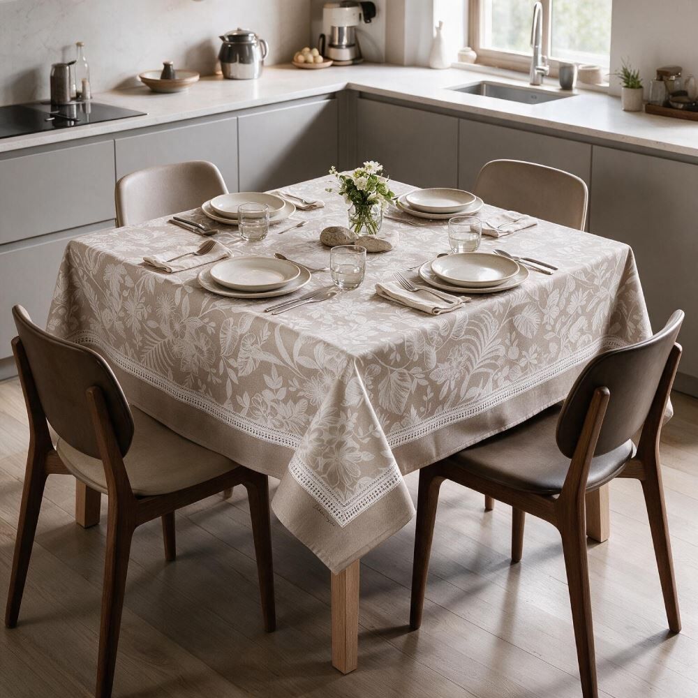Toalha de Mesa Quadrada 1,80X1,80 m Clean Renova Döhler - Lana Bege 