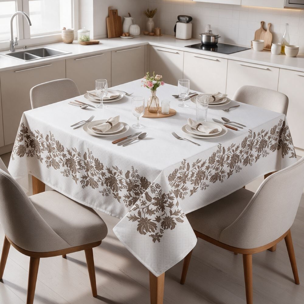 Toalha de Mesa Quadrada 1,40X1,40M Clean Döhler - Floral Marrom