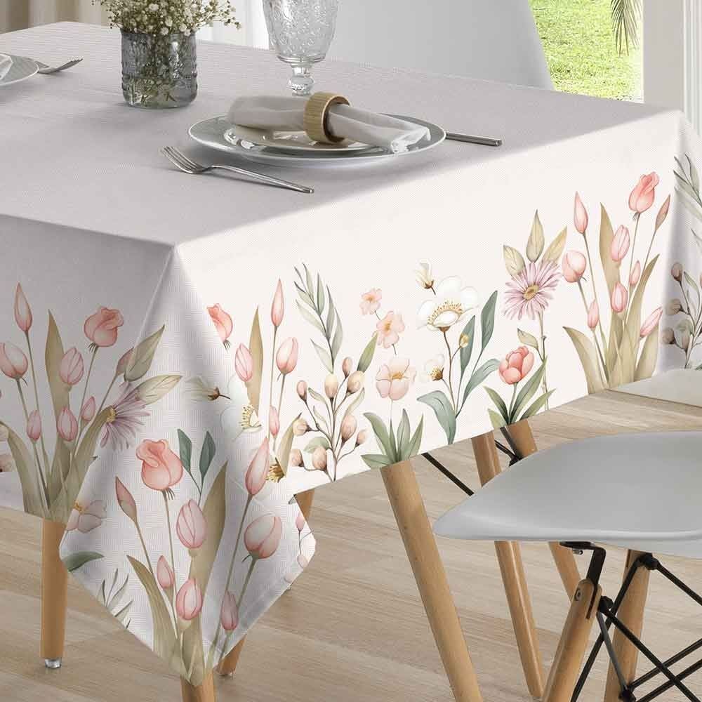 Toalha de Mesa Quadrada 1,80X1,80 m Clean Renova Döhler - Flores Salmão