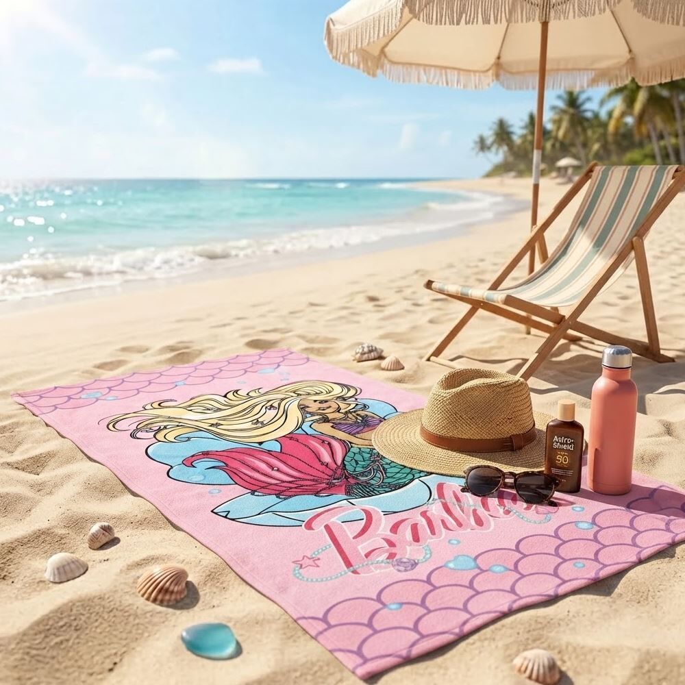 Toalha de Praia Aveludada Infantil Barbie Lepper - Rosa