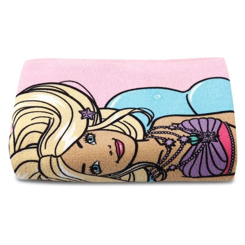 Toalha de Praia Aveludada Infantil Barbie Lepper - Rosa