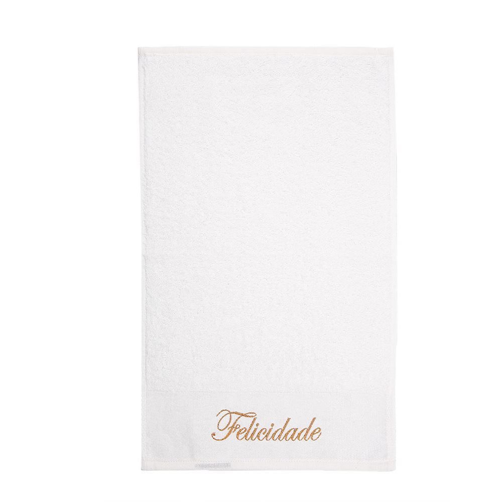 Toalha De Rosto Bordada Desejos - Off White Felicidade