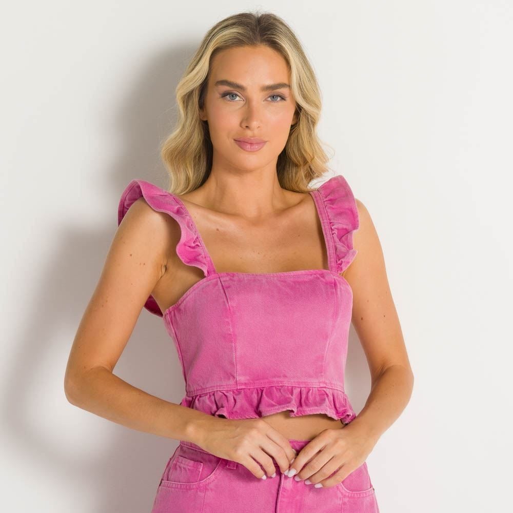Top Feminino Sarja com Botões Boby Blues