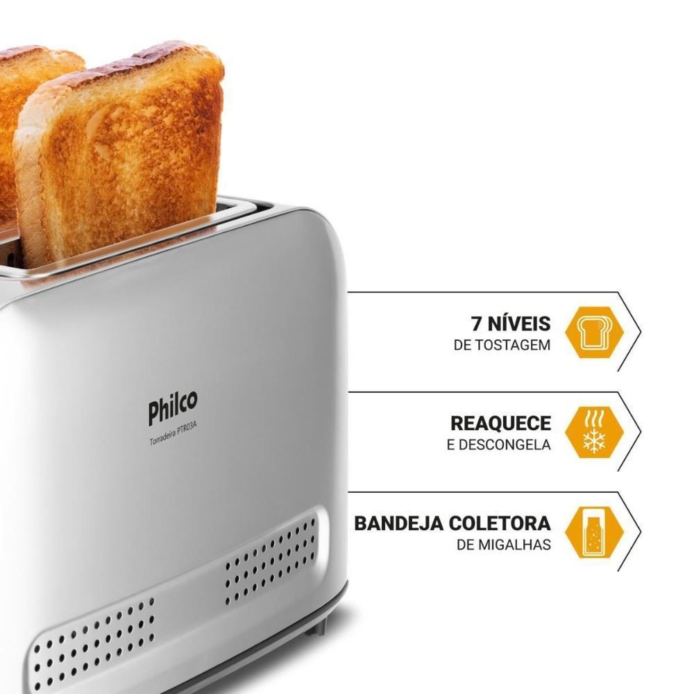 Torradeira Philco 7 Níveis de Tostagem 3 funções PTR03A