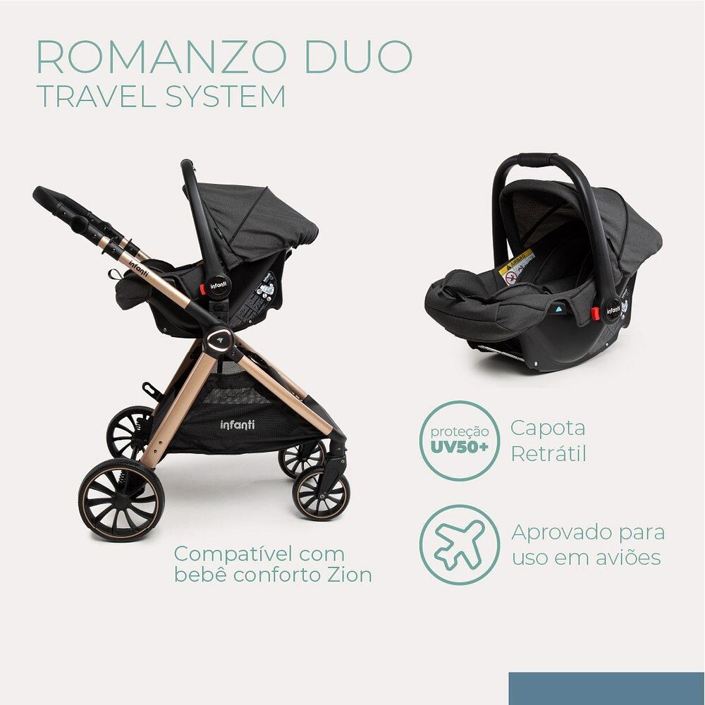Combo Travel System Romanzo Duo Infanti - Preto Granizo