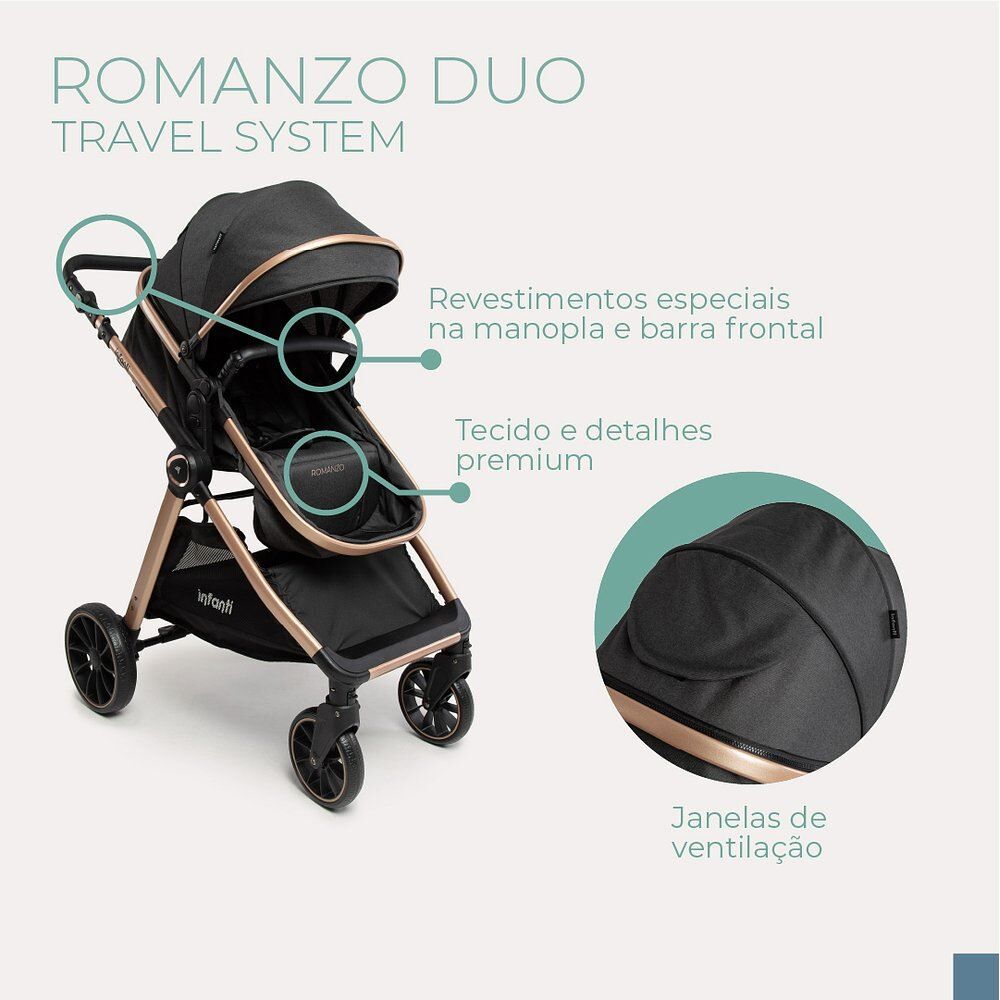 Combo Travel System Romanzo Duo Infanti - Preto Granizo