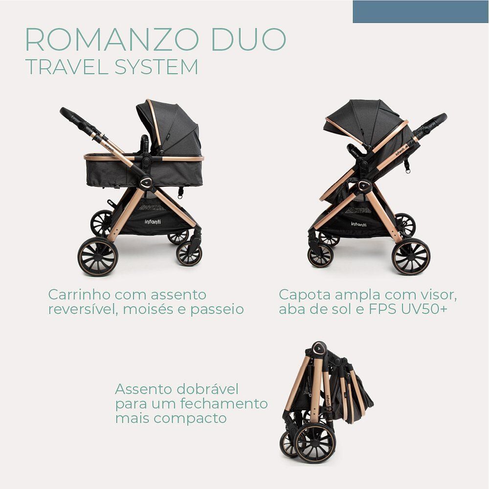 Combo Travel System Romanzo Duo Infanti - Preto Granizo
